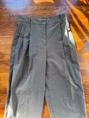 Mango Oversized Olive Green Pinstripe Trousers